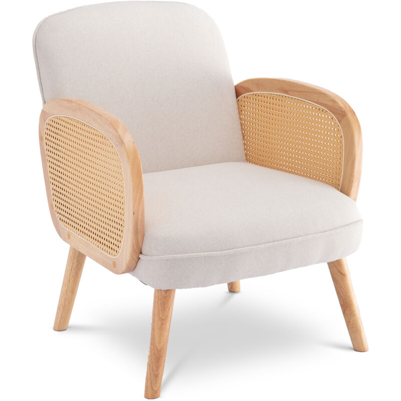 Fauteuil bohème rosi cannage et lin beige