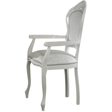 Fauteuil bois laqué blanc et assise tissu doux gris clair Verko
