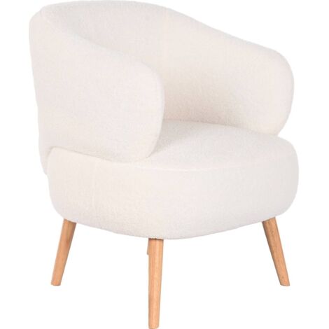 Fauteuil Borreguito blanc élégant et confort - Blanc cassé duveteux et bois naturel
