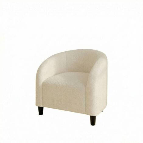 Fauteuil bouclé rond avec accoudoirs, pieds stables, design moderne confortable, blanc, pour salon, chambre, coin lecture et réception