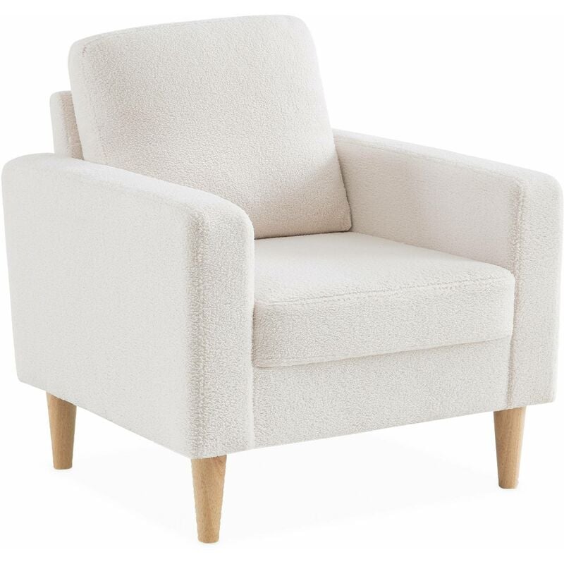 Sweeek - Fauteuil à bouclettes blanc cassé. scandinave - Bjorn - Canapé 1 place fixe droit pieds bois