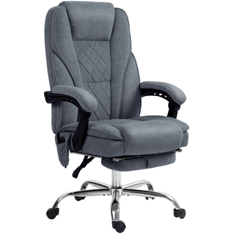 Fauteuil bureau massant chauffant, hauteur réglable dossier inclinable télécommande repose-pieds escamotable gris
