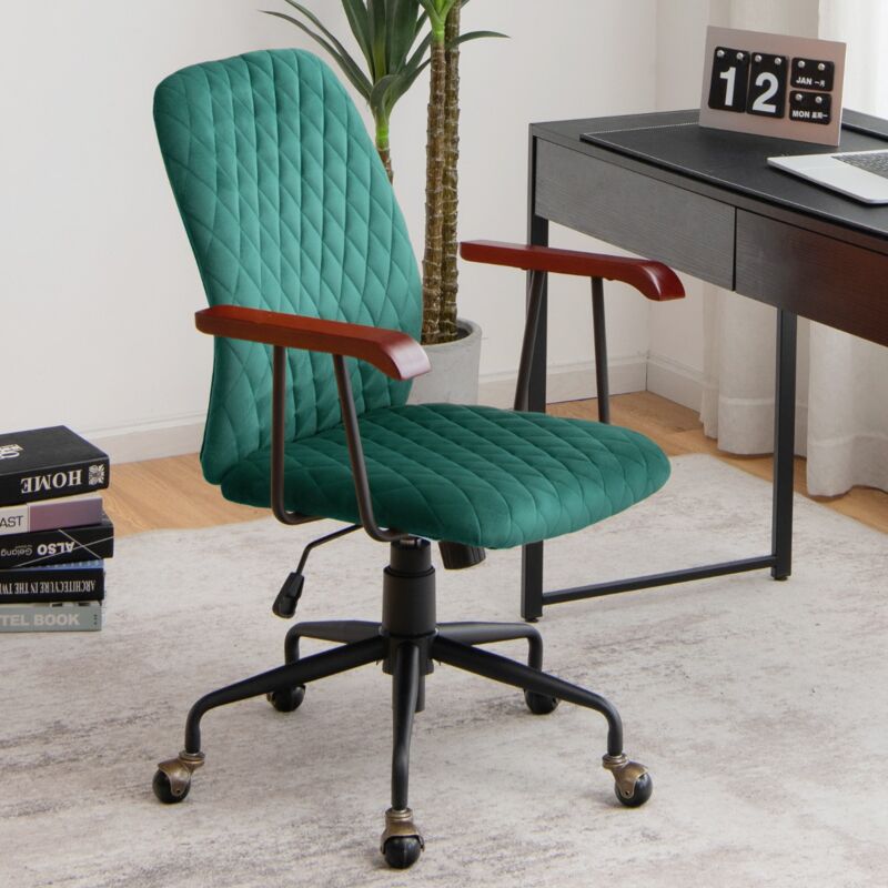 Fauteuil Bureau Roulette Velours Vintage Pivotante Réglable Vert CW50527