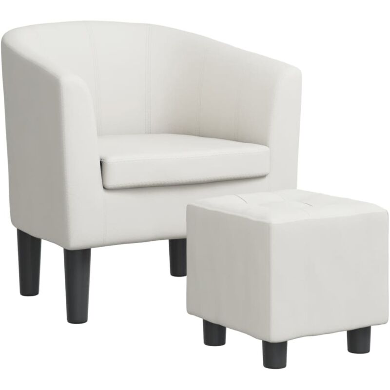 Fauteuil avec repose-pied blanc similicuir Vidaxl