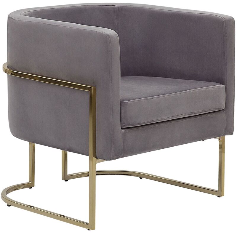 fauteuil à dossier rond moderne glam décoratif velours gris cadre doré sirkka - doré