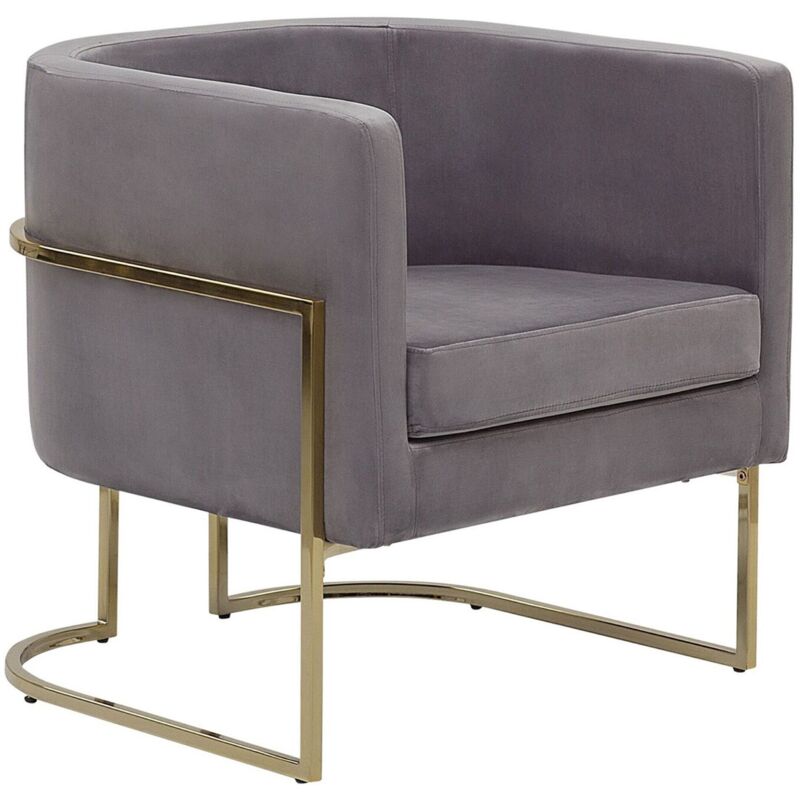Fauteuil à dossier Rond Moderne Glam Décoratif Velours Gris Cadre Doré Sirkka