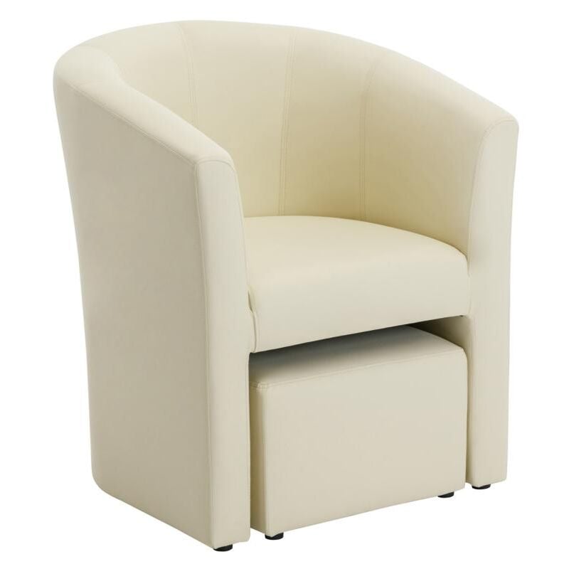 Fauteuil cabriolet et pouf en simili beige JOVANA