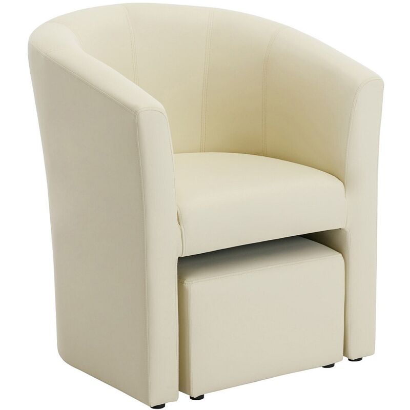 Vente-Unique – Fauteuil cabriolet en simili beige avec pouf intégré – Dimensions 65x74x64 cm – Charge max 120 kg – Garnissage mousse polyuréthane