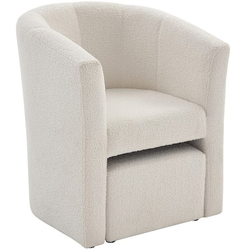 Vente-unique - Fauteuil cabriolet et pouf en tissu bouclette blanc jovana