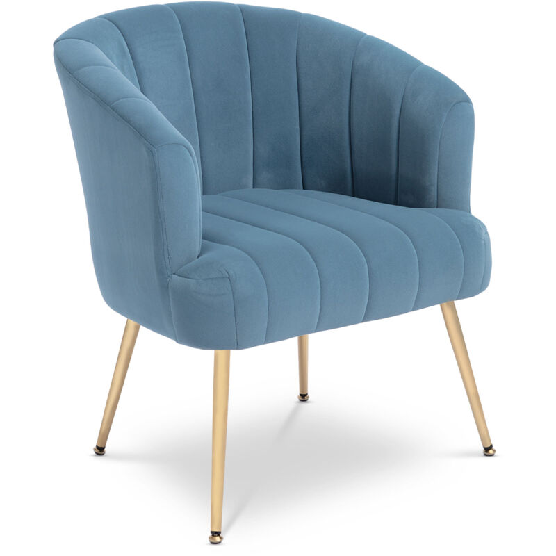 Sicaan - Fauteuil cabriolet noa velours bleu gris et pieds dorés