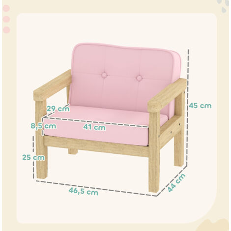 Fauteuil/canapé enfant aspect velours côtelé, pieds en bois massif, coussin en mousse, idéal pour chambre/salle de jeux, 46,5 x 44 x 45 cm, pour enfants de 3 à 8 ans, rose