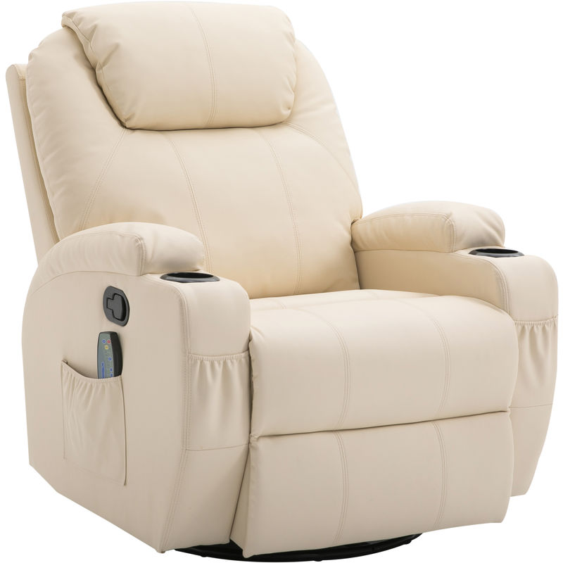 Homcom - Fauteuil de relaxation massant chauffant et vibrant inclinable pivotant à 360° revêtement synthétique 84L x 94l x 109Hcm beige