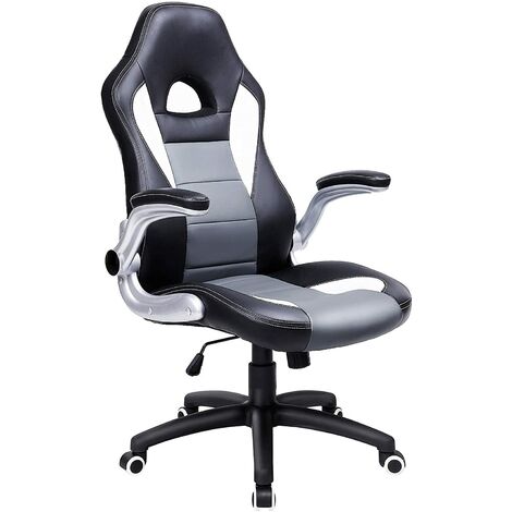 Fauteuil chaise de bureau accoudoirs ergonomique gris noir et blanc - Blanc