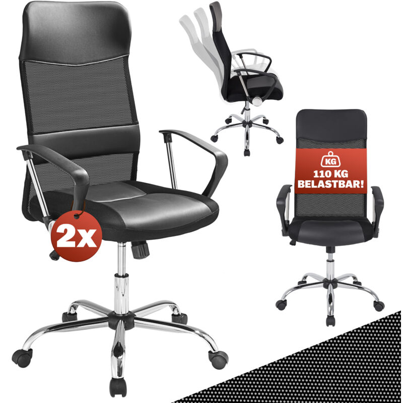 Fauteuil de bureau Pivotant Ergonomique Réglable en hauteur Fonction de basculement Chaise gaming Set de 2 noir - Casaria