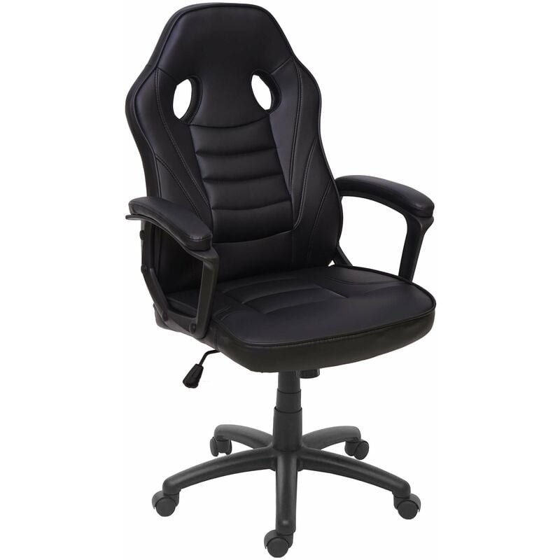 Décoshop26 - Fauteuil chaise de bureau gamer sur roulettes forme ergonomique pivotant hauteur réglable synthétique noir
