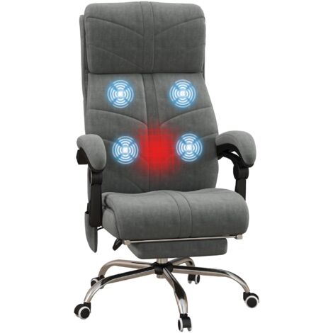 Fauteuil chaise de bureau massant chauffant inclinable avec repose-pieds intégré 5 roulettes gris
