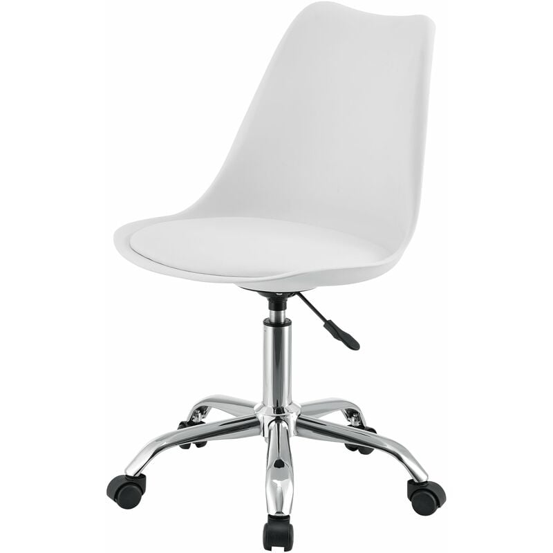 helloshop26 - fauteuil chaise de bureau siège rembourré à 5 roulettes rotatif à 360° et réglable en hauteur métal blanc - blanc