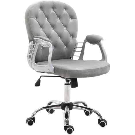 Fauteuil Chaise De Bureau Style Contemporain Hauteur Reglable Roulettes Pivotant Velours 60 X 61 X 95 105 Cm Gris