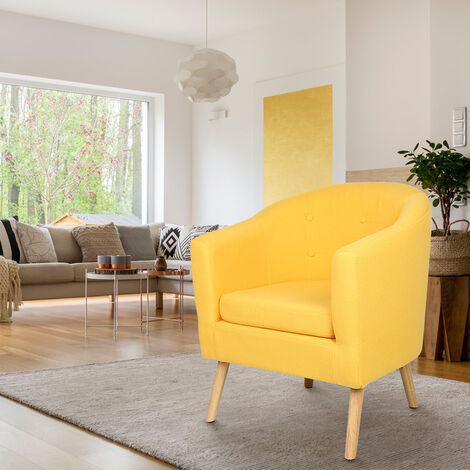 Fauteuil Chaise de canapé en Coton et lin pieds bois Lot de 1 Jaune