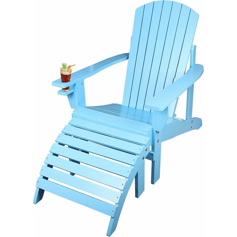 Qdreclod - Fauteuil Chaise de Jardin, Extérieur Bois Adirondack Pliante avec Repose-Pieds, Chilienne Bois pour Patio avec Porte-gobelet, Chaise Relax