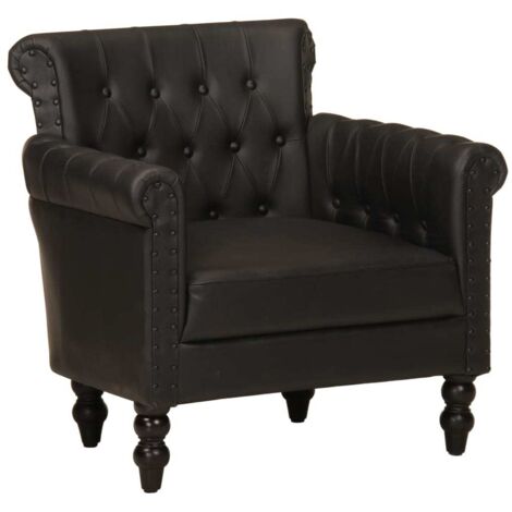 Fauteuil-Chaise de relaxation-Fauteuil Relax Noir Cuir de chèvre véritable 291793