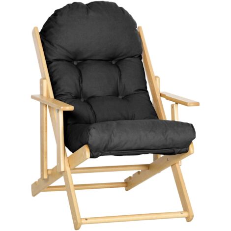 Fauteuil Chaise de Salon Pliable et inclinable en Bois Fauteuil Relax Confortable avec Coussin capitonné épais