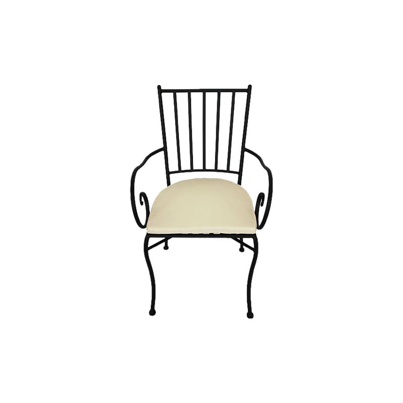 Lifeingarden - Fauteuil chaise Jasmine avec accoudoirs en me'tal et coussin e'cru en coton lavable 45x42x88 cm pour jardin