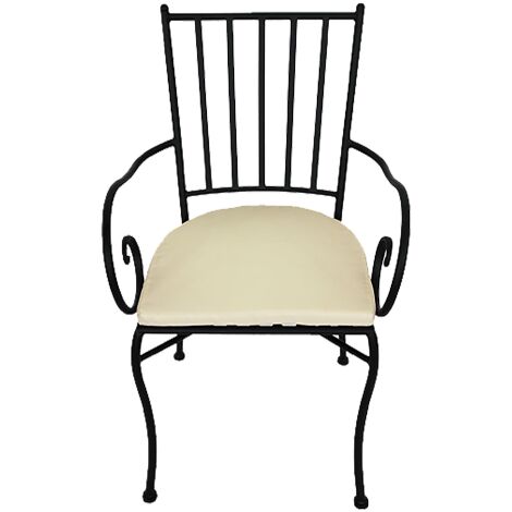 Fauteuil chaise Jasmine avec accoudoirs en me'tal et coussin e'cru en coton lavable 45x42x88 cm pour jardin