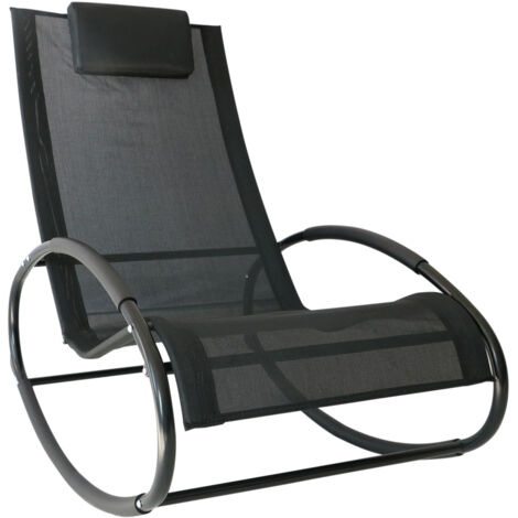 Fauteuil chaise longue à bascule design contemporain dim. 105L x 62l x 88H cm métal époxy textilène noir