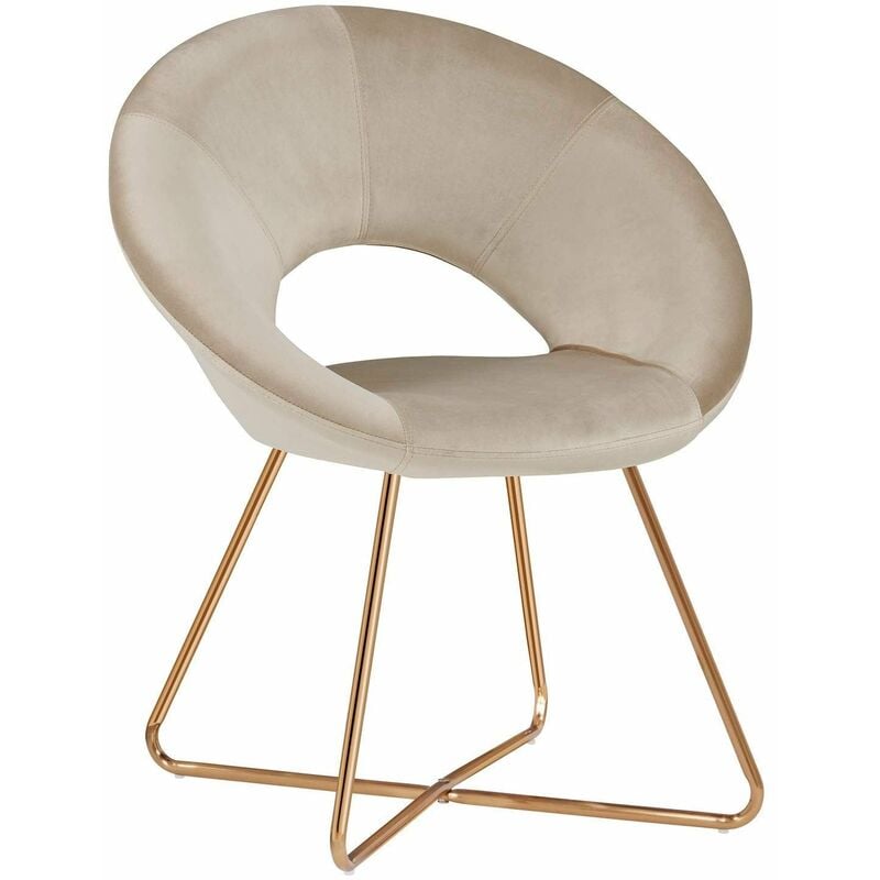 Décoshop26 - Fauteuil chaise lounge design en velours crème pieds en métal FAL09037