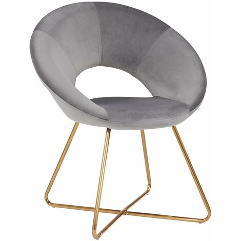 Fauteuil chaise lounge design en velours gris pieds en métal FAL09039