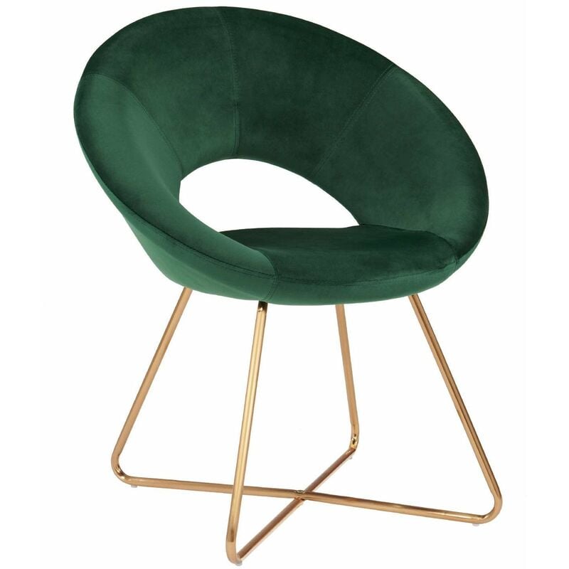 Décoshop26 - Fauteuil chaise lounge design en velours vert pieds en métal FAL09041