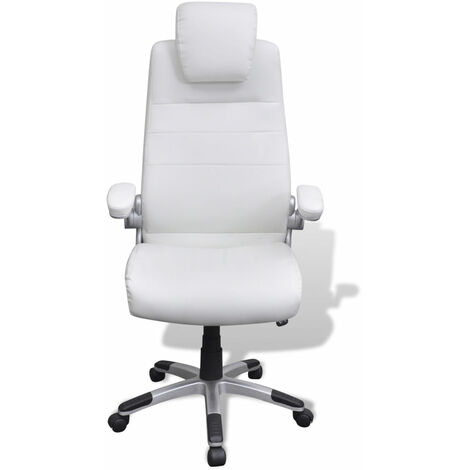 Fauteuil chaise siège de bureau pivotant réglable ergonomique avec accoudoir blanc - Blanc
