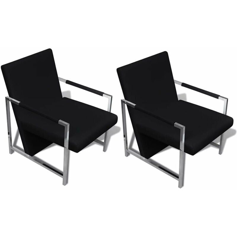 Fauteuil chaise siège lounge design club sofa salon 2 pcs avec cadre chromé cuir synthétique noir - Noir