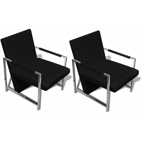 Fauteuil chaise siège lounge design club sofa salon 2 pcs avec cadre chromé cuir synthétique noir