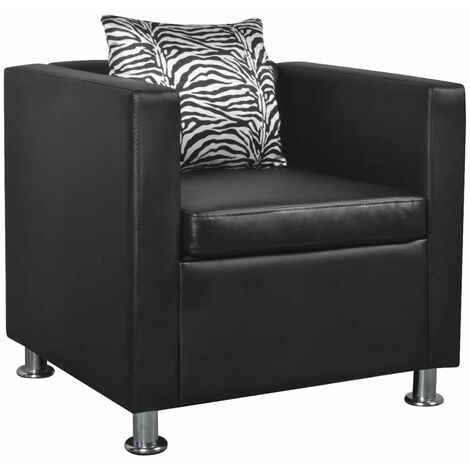 Fauteuil chaise siège lounge design club sofa salon cuir synthétique noir