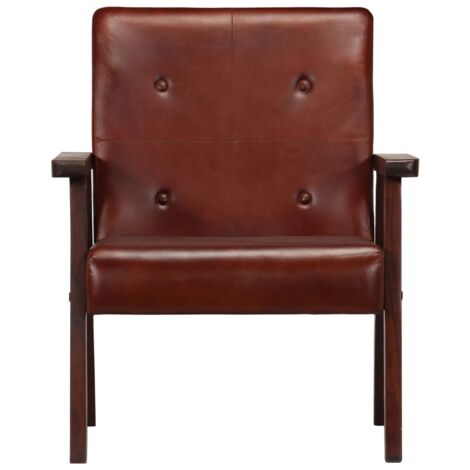 Fauteuil chaise siège lounge design club sofa salon marron cuir véritable