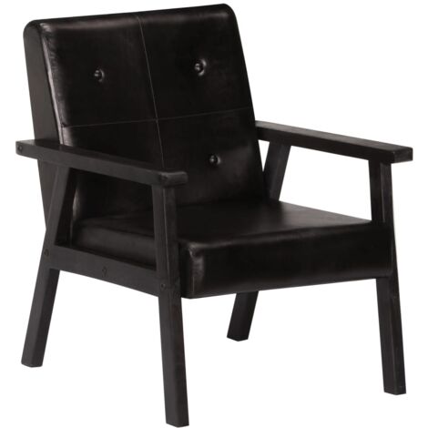 Fauteuil chaise siège lounge design club sofa salon noir cuir véritable