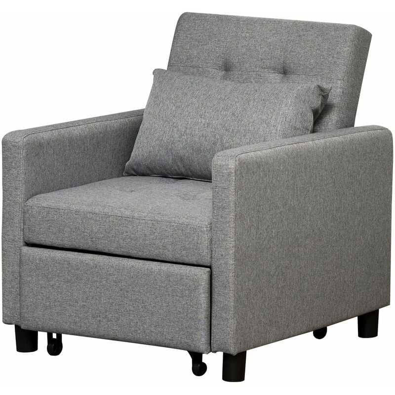 Fauteuil chauffeuse canapé-lit convertible 1 place dossier inclinable 3 positions coussin inclus polyester coton gris