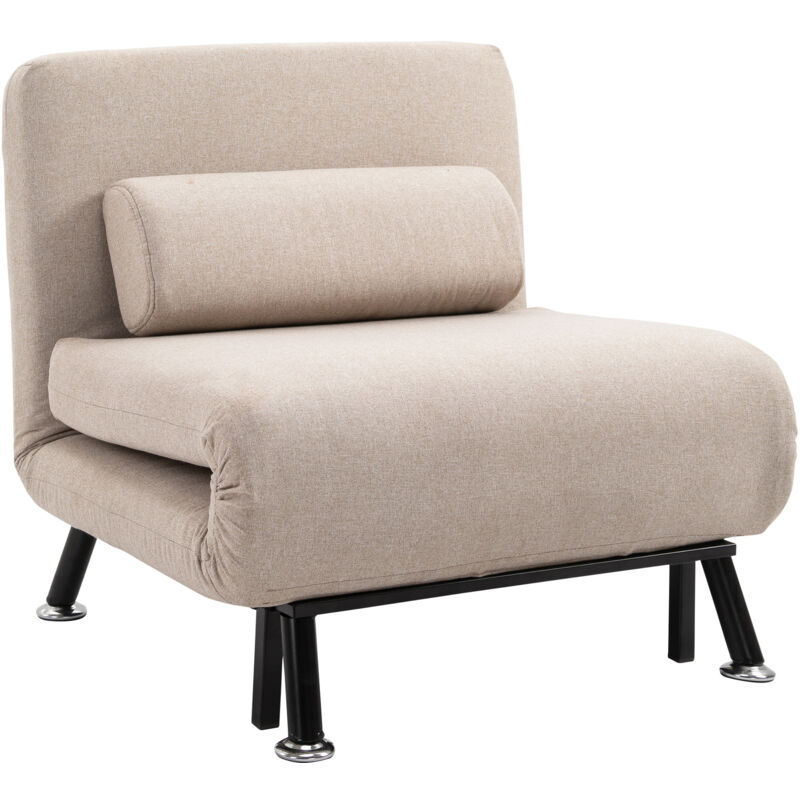 Homcom - Fauteuil convertible 3 en 1 chauffeuse lit avec coussin beige