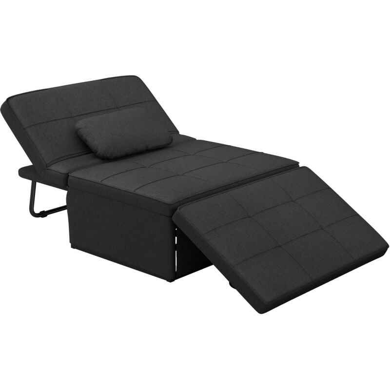 Homcom - Fauteuil chauffeuse chaise longue pouf 3 en 1 dossier inclinable 5 niveaux repose-pied rabattable châssis métal noir lin noir