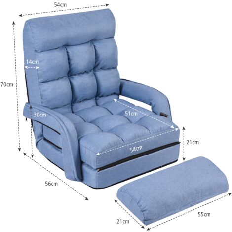 Fauteuil Chauffeuse Convertible 1 Place Oreiller 5 Positions Tissu Lin Bleu CW92014