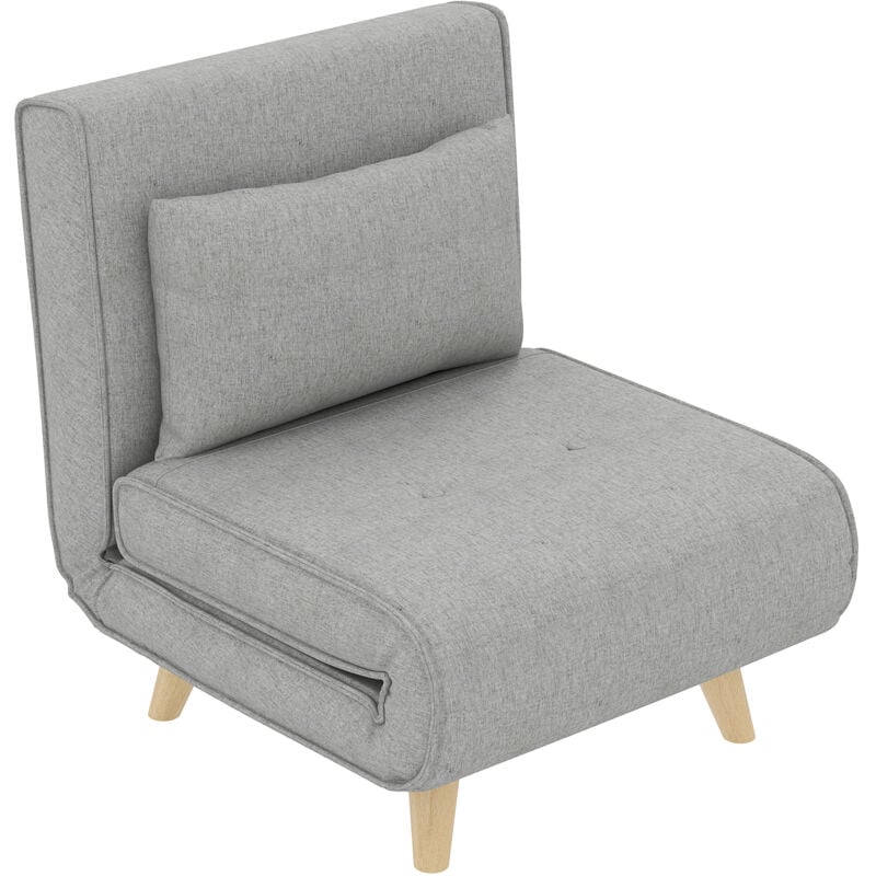 Homcom - Fauteuil chauffeuse canapé-lit convertible 1 place - coussin inclus - style scandinave tissu gris clair