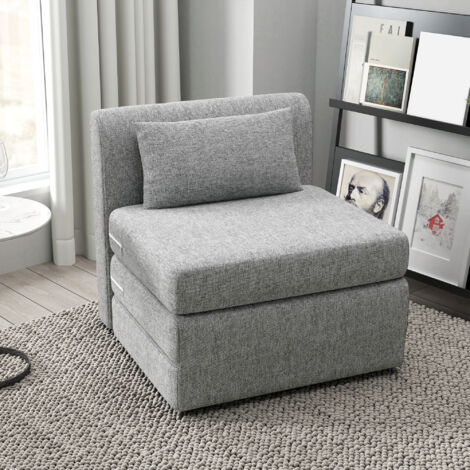 Fauteuil chauffeuse pliant 3 en 1 avec coussin. convertible. matelas dépliant pour invités. salon. bureau. gris