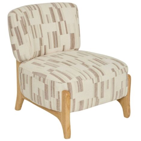 Fauteuil chenille rembourré à motifs avec pieds bois effet naturel - Longueur 63 x Profondeur 69 x Hauteur 72 cm