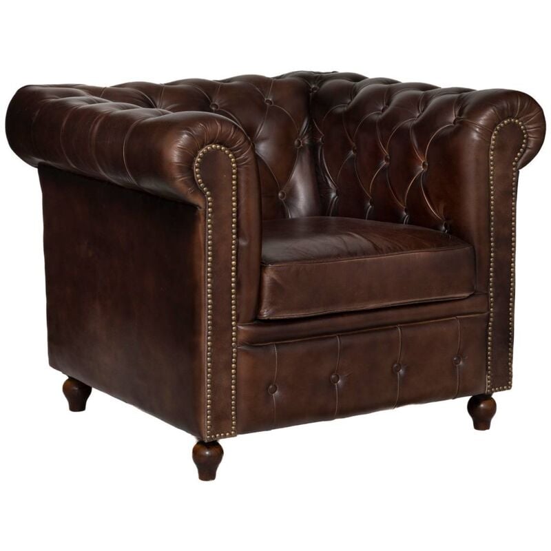 Fauteuil Chester cuir marron - Atmosphera créateur d'intérieur