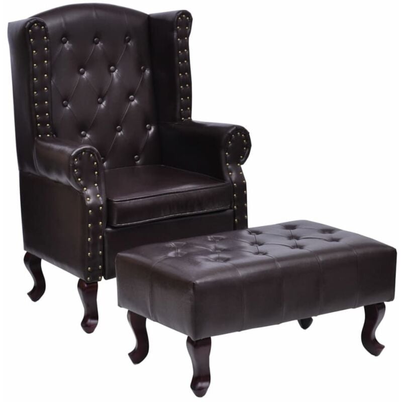 Fauteuil avec repose-pied Marron foncé Similicuir