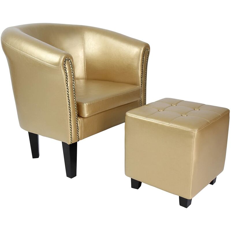 fauteuil chesterfield avec repose pied en synthétique avec éléments décoratifs en cuivre couleur au choix chaise cabriolet tabouret pouf meuble de