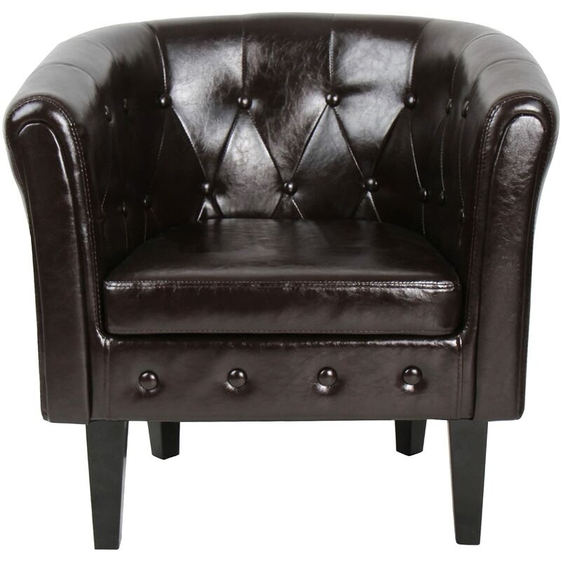 helloshop26 - fauteuil chesterfield avec repose pied en synthétique avec éléments décoratifs touffetés chaise cabriolet tabouret pouf meuble de salon