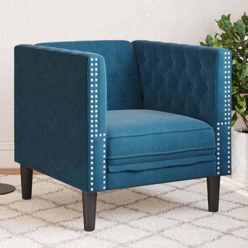 Vidaxl - Fauteuil Chesterfield bleu velours